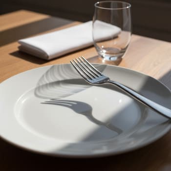 Тень вилки на матовой тарелке