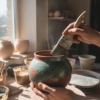 Мазок кисти с глазурью на сырой керамике