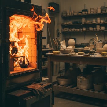 Языки пламени в горле печи