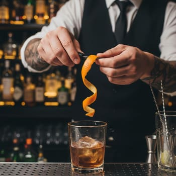 Изогнутая лента цитрусовой цедры у ножа