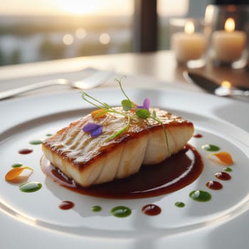 Крупный план сервировки: блик глазури и соуса