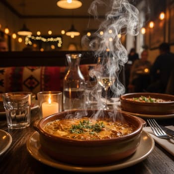 Пар поднимается над керамической миской