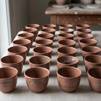 Сетка из терракотовых чаш на тёмной скатерти