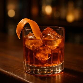 Негрони цвета янтаря с лентой апельсиновой цедры