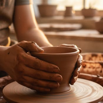 Гончар формует миску из глины — фактура, которая просится под пальцы