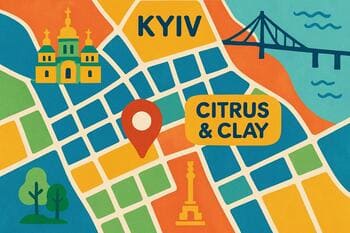 Схематичная карта центра Киева с отметкой Citrus & Clay