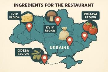 Схематичная карта Украины с отметками поставщиков