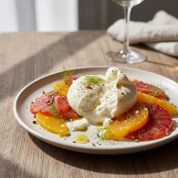 Буррата с апельсином и фенхелем