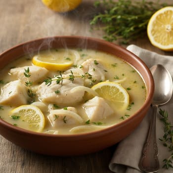 Рыбный суп с лимоном и тимьяном