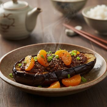 Баклажан в глазури мисо с мандарином