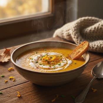 Крем-суп из запечённой тыквы с апельсином