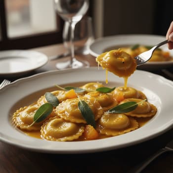 Равиоли под апельсиновым маслом и шалфеем