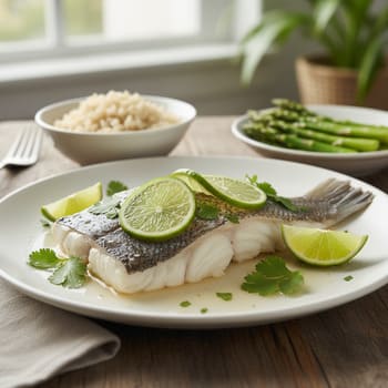 Окунь на пару с лаймом и рисом жасмин